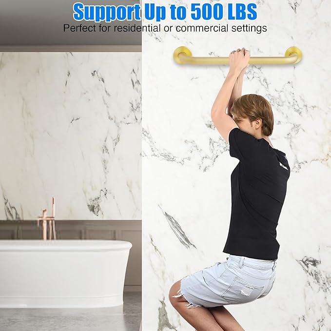 ROTHLEY 18 Inch Grab Bar for Bathtubs and Showers: Stainless Steel Shower Grab Bar Wall Mounted Shower Handle with Concealed Screws Anti Slip Saft Handle for Elderly Seniors (Brass) - ModernBath