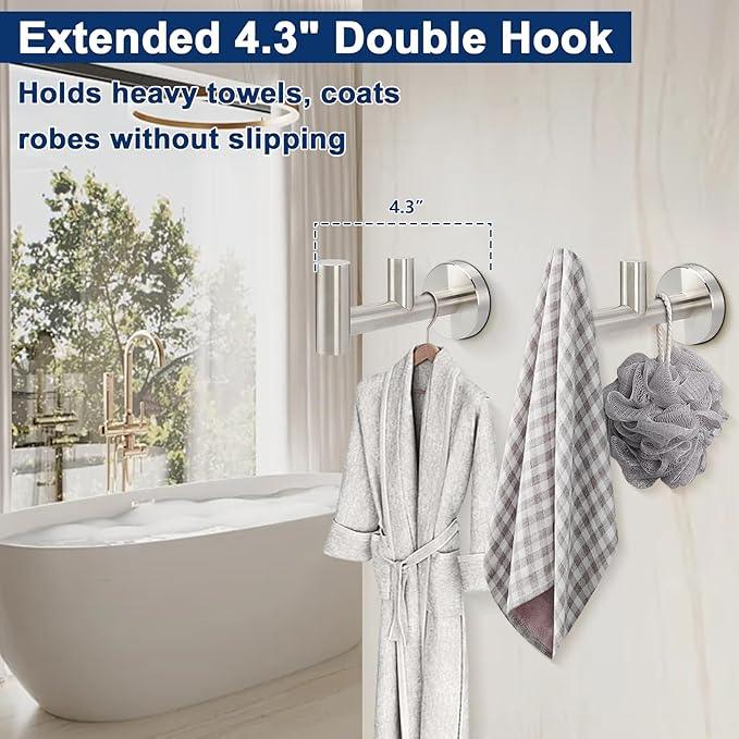 NearMoon Bathroom Double Towel Hook- SUS304 Stainless Steel Robe Towel Holder, Heavy Duty Double Coat Hook for Bathroom Livingroom Kitchen Wall Mounted (Brushed Nickel-F, 2 Pack) - ModernBath