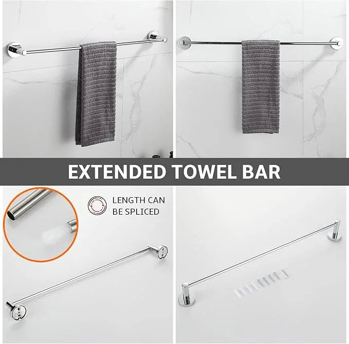 BGL Bathroom Accessory Set Chrome 4 Pieces Bathroom Towel Rack 24 Inches Adjustable Bathroom Hardware Set - ModernBath