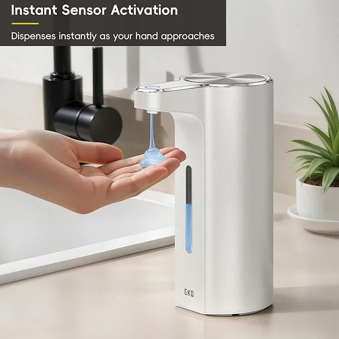 EKO Aroma Pro 13.5 fl oz Touchless Automatic Liquid Soap Dispenser, Rechargeable Electric Hand & Dish Soap Dispenser for Bathroom and Kitchen, IPX7 Waterproof, Adjustable Volume Control (White) - ModernBath
