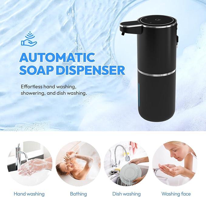 2 Pack Automatic Foaming Soap Dispenser,Touchless Foam Soap Dispenser,12.8oz Rechargeabled Wall Mounted Smart for Bathroom and Kitchen Dish Soap,Easy for Toddlers(Black) - ModernBath