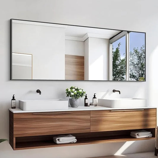 KOCUUY Black Bathroom Mirrors, 60"x24" Large Rectangle Mirrors for Bathroom Sink, Oversized Wall Mirror Black Metal Framed Decor for Living Room, Farmhouse, Entryway, Hang Horizontal/Vertical - ModernBath
