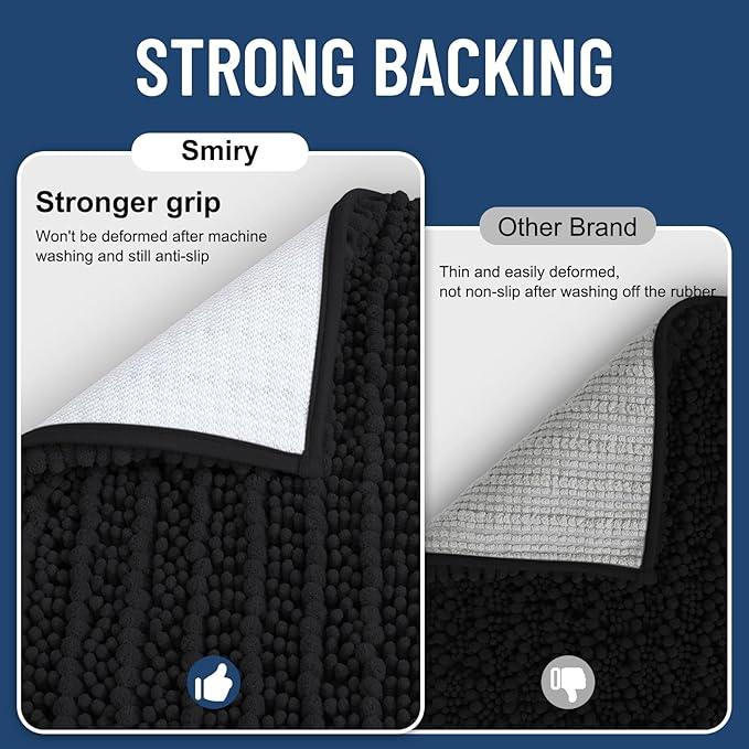 Smiry Bathroom Rugs Mat 44x24, Extra Soft Absorbent Chenille Bath Rugs, Non Slip Rubber Backing Machine Washable Quick Dry Bath Mats for Bathroom Floor, Tub, Shower, Home Decor Accessories, Black - ModernBath