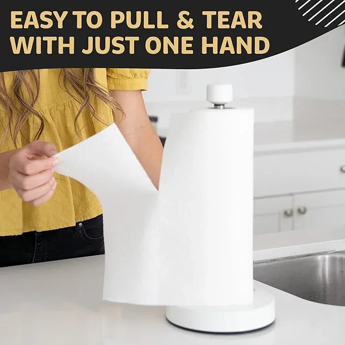 Dear Household Stainless Steel Paper Towel Holder Easy One-Handed Operation - This Sturdy Weighted Paper Towel Dispenser Countertop Model Has Suction Cups and Holds All Paper Towel Rolls - White - ModernBath