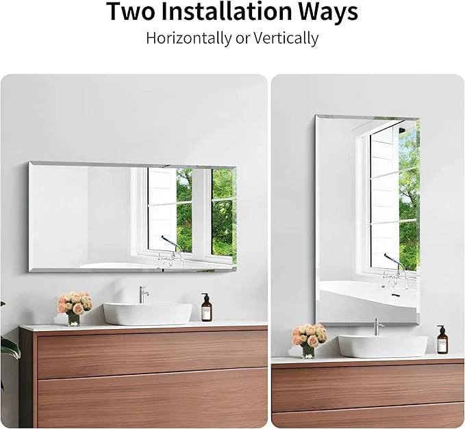 KOCUUY Beveled Mirror, 20x40 Inch Frameless Bathroom Mirror for Over Sink, Upgraded Shatterproof Beveled Unframed Design Mirror for Bathroom, Bedroom, Hang Horizontal/Vertical - ModernBath