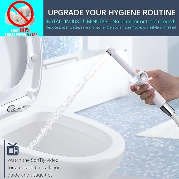 SonTiy Handheld Bidet Sprayer for Toilet, White Cloth Diaper Toilet Sprayer Attachment with Backflow Preventer, Adjustable Water Pressure Toilet Jet Spray for Feminine Wash - ModernBath