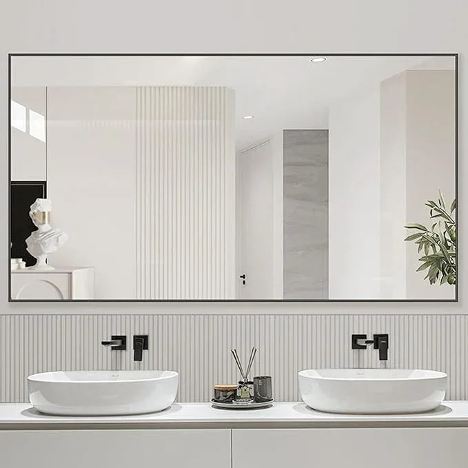 Bonverre 55x36 Inch Black Bathroom Mirror for Wall, Aluminum Frame Rectangle Rectangular Vanity Mirror, Modern Large for Bedroom, Living Room, Horizontal or Vertical - ModernBath