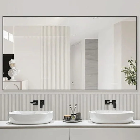 Bonverre 55x36 Inch Black Bathroom Mirror for Wall, Aluminum Frame Rectangle Rectangular Vanity Mirror, Modern Large for Bedroom, Living Room, Horizontal or Vertical - ModernBath