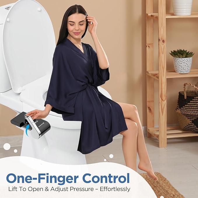 HOPOPRO Bidet with Single Finger Water Pressure Control, Self Cleaning Hygienic Dual Nozzle (Feminine/Rear Wash), Non-Electric Bidet Attachment for Toilet Seat, Easy DIY Install <5 Min -Black - ModernBath