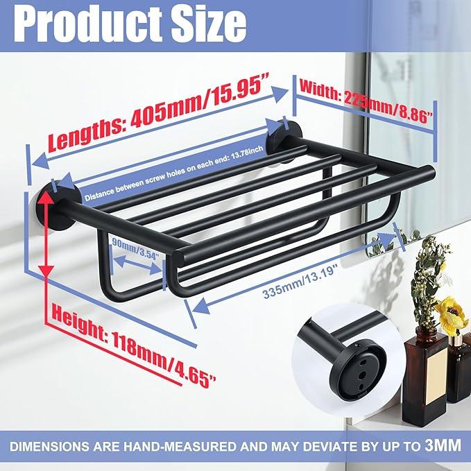 Alise Towel Rack for Bathroom Lavatory,Towel Holder Towel Shelf with Double Towel Bars Wall Mount,SUS 304 Stainless Steel Towel Hanger Storage 16 Inch,Matte Black GYT7040-B - ModernBath