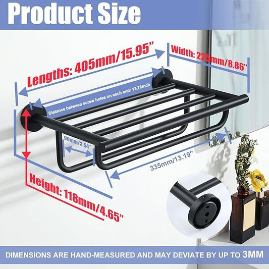 Alise Towel Rack for Bathroom Lavatory,Towel Holder Towel Shelf with Double Towel Bars Wall Mount,SUS 304 Stainless Steel Towel Hanger Storage 16 Inch,Matte Black GYT7040-B - ModernBath