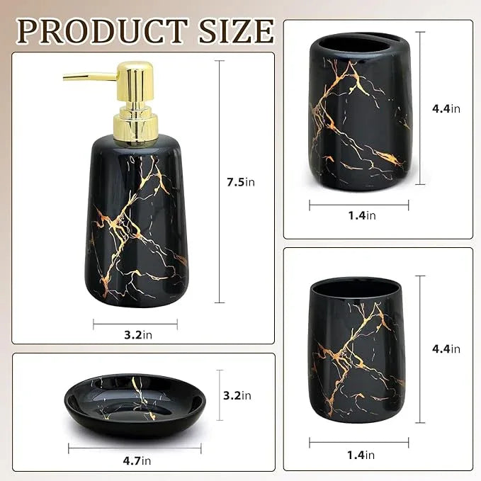 CERBIOR Bathroom Accessories Set,4 Pcs Ceramic Bathroom Decor Accessory,Includes Toothbrush Holder, Toothbrush Cup, Soap Dish for Decorative Countertop and Housewarming Gift(Black 4pcs) - ModernBath