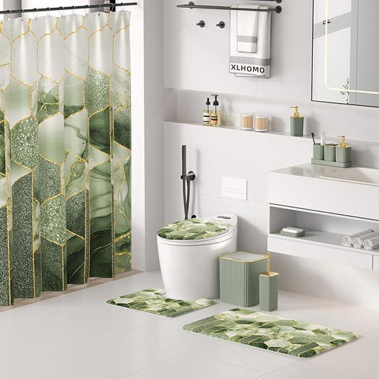 XLHOMO Bathroom Set - 26PC Bathroom Set with Shower Curtain and Rugs, Bathroom Accessory Set, Sage Green Bathroom Accessories Set, Trash Can & Soap Dispenser - ModernBath