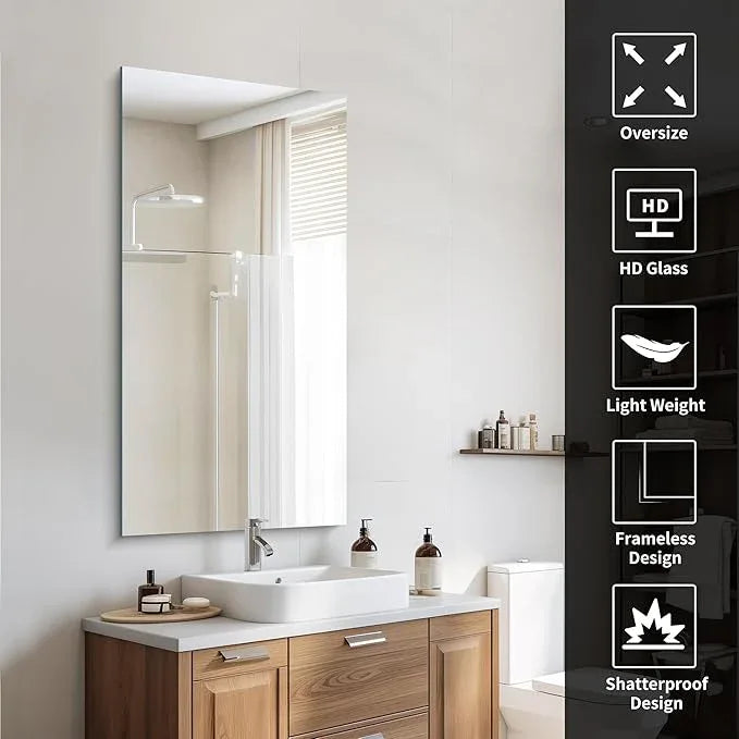 CILIBER Frameless Mirror, 24x48 Inch Large Bathroom Mirrors for Wall Over Sink, Upgraded Shatterproof Vanity Mirror with Polished Edge for Bathroom,Bedroom,Living Room and Entryway - ModernBath