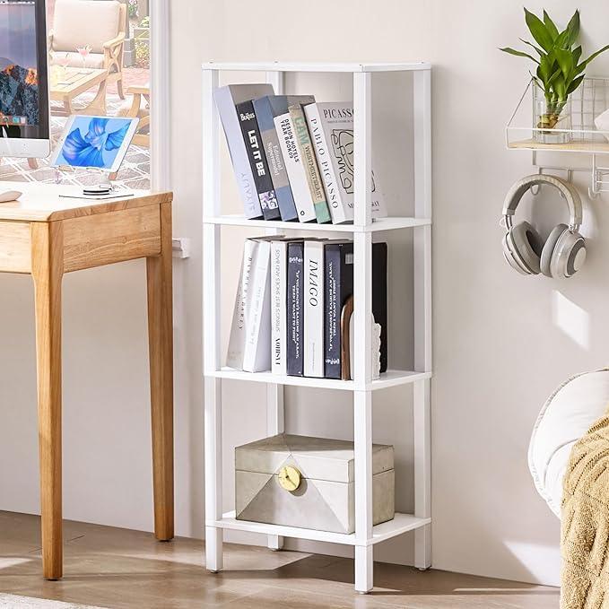 4 Tier Tall Wooden Bookshelf with Storage - Small White Bookcase for Small Spaces, Shelf for Living Room, Office, Bedroom, Kitchen - Industrial Modern Book Shelf - ModernBath