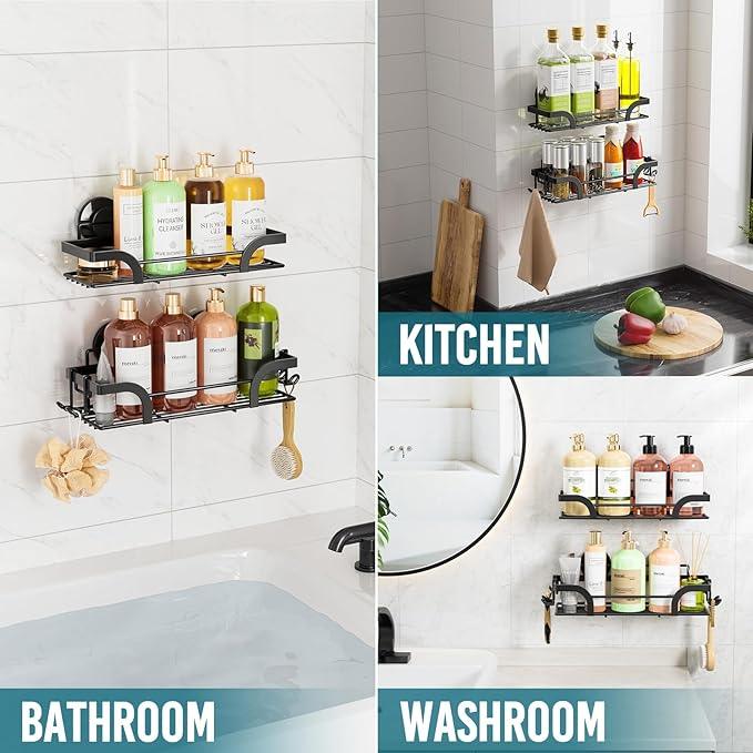 TAILI Shower Caddy Suction Cup 2 Pack, Heavy Duty Bathroom Basket, Bath Shelves for Inside, Stainless Steel Shower Holder Organizer for Bathroom Storage & Home Decor, No Drilling,Black - ModernBath