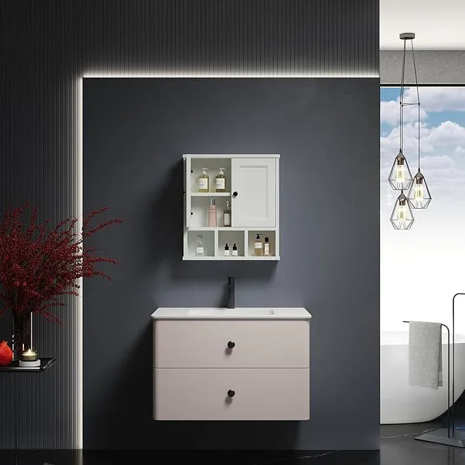 WPC Bathroom Cabinet Wall Mounted,with Adjustable Shelf,Wall Cabinet Shelf for Bathroom and Laundry, White - ModernBath