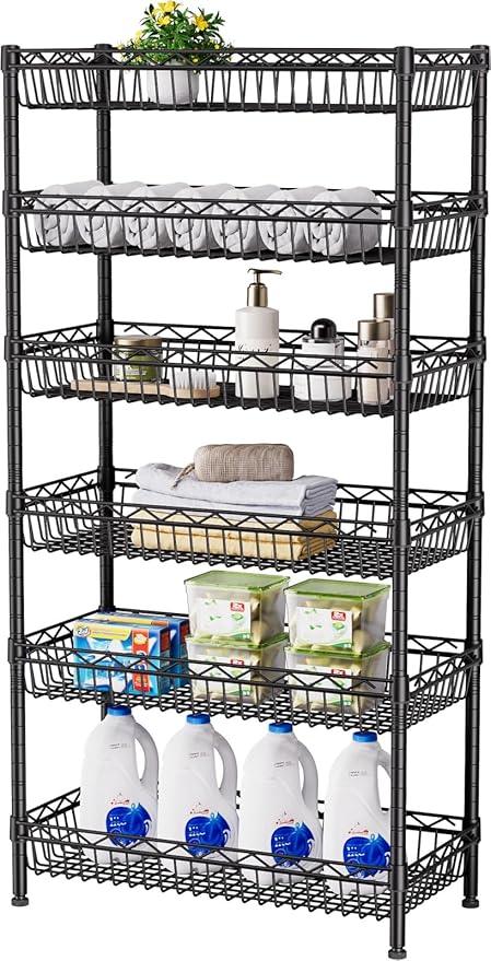 SINGAYE Shelf Closet Wire Shelving：Adjustable Metal Unit for Laundry Room Organization Bathroom Kitchen Home Storage with Wheels Pantry Rack Shelves - ModernBath