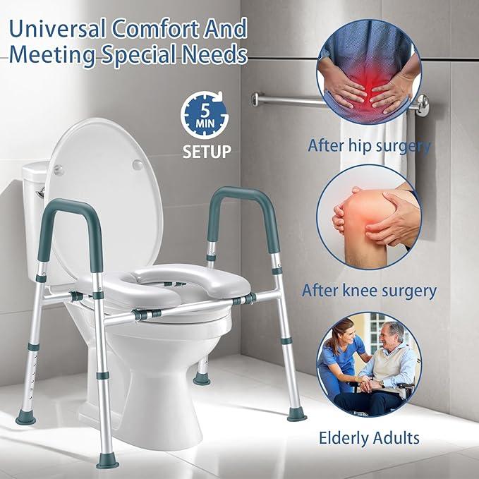 Raised Toilet Seat with Handles, Toilet Seat Riser for Seniors with Adjustable Height & Width, 400lb Cozy Padded Elevated Toilet Seat for Elderly, Handicap and Disabled, Fit Any Toilet - ModernBath