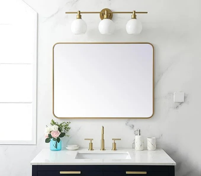 ARS Concepts Aura, Soft Corner Metal Rectangular Mirror 27X36 Inch in, Modern, Brass - ModernBath