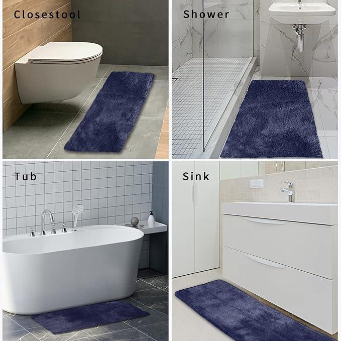 FIFU Bathroom Runner Rug 24" W x 48" L, Bath Mats for Bathroom, Bedroom & Kitchen, Non-Slip Rubber Latex Backing, Comfort & Soft Shower Bathmat & Carpet for Sink, Home & Hallways, Navy Blue - ModernBath
