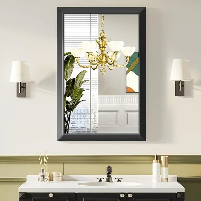 Black Bathroom Mirror for Over Sink, 24x36Inch Thick Anti-Rust Metal Frame, Rectangle Decorative Wall Mirror with HD Tempered Glass Horizontal or Vertical Mount for Vanity, Bedroom, Living Room - ModernBath