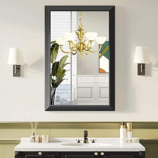 Black Bathroom Mirror for Over Sink, 24x36Inch Thick Anti-Rust Metal Frame, Rectangle Decorative Wall Mirror with HD Tempered Glass Horizontal or Vertical Mount for Vanity, Bedroom, Living Room - ModernBath