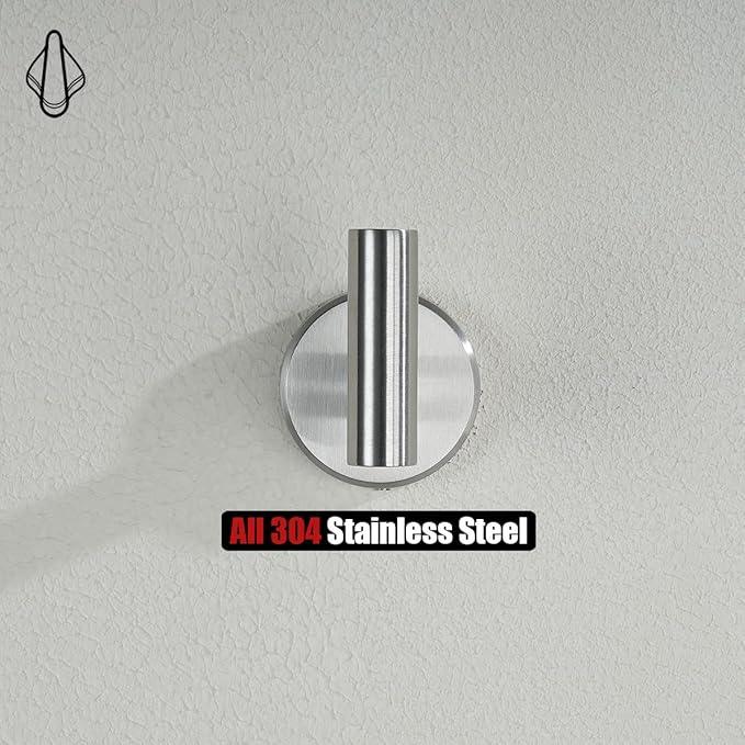 JQK Bathroom Towel Hook, Coat Robe Clothes Bath Wall Hooks for Kitchen Garage SUS 304 Stainless Steel Thick 0.8mm, 4 Pack Brushed Finish, TH100-BN-P4 - ModernBath