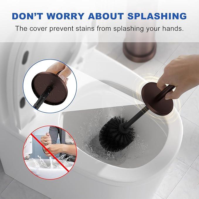 Toilet Brush and Holder Set: 304 Stainless Steel Heavy Duty Toilet Bowl Brush and Holder with Removable Inner Bowl and Splash Protection, Modern Long Handle Bathroom Cleaning Tool - ModernBath