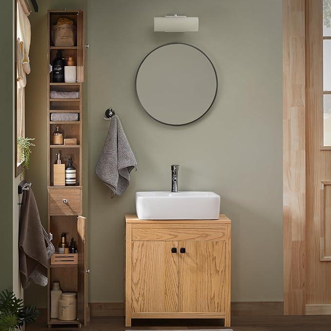 Haotian Bathroom Narrow Storage Cabinet Skinny Tall Unit with Adjustable Shelves Slender Anti-Tipping Floor Standing Cupboard, Natural BZR34-PF - ModernBath