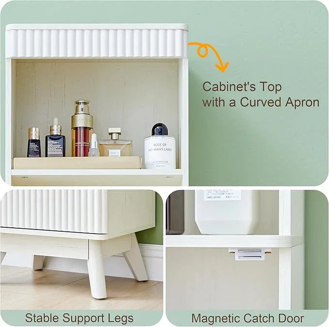 68" Tall Bathroom Storage Cabinet,Narrow Fluted Tower Cabinet with Door and Shelves,Slim Space Saving Storage Unit for Bathroom Kitchen Living Room (White, 11.8" D x 15.75" W x 68" H) - ModernBath