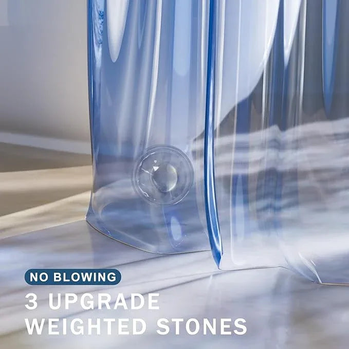 AmazerBath Shower Curtain Liner, 100% EVA Soft Clear Blue Heavy Duty Shower Curtain and Liner 2-in-1, 72x72 Luxury Plastic Weighted Bathroom Shower Liner, 12 Rustproof Grommets & 3 Heavyweight Stones - ModernBath