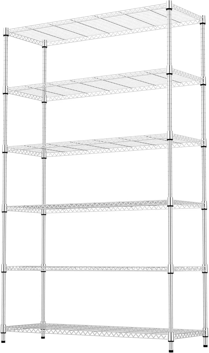 6 Tiers Storage Shelves Load 2100LBS, Metal Shelving Wire Metal Shelving Unit Shelves for Storage Adjustable Garage Shelving for Pantry Kitchen Garage Chrome 17.7" D x 47.3" W x 82.4" H - ModernBath