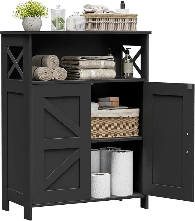 Homhedy Farmhouse Bathroom Storage Cabinet with 2 Doors, Toilet Paper Cabinet with Adjustable Shelves, Small Bathroom Cabinet for Kitchen/Laundry/Living Room, 11.8 x 23.6 x 31.5 Inches, Black - ModernBath