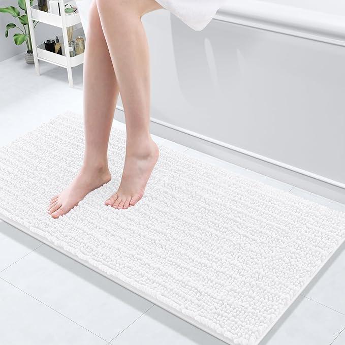 Arotive Luxury Chenille Bathroom Rug Mat, Extra Soft Thick Absorbent Shaggy Bath Rugs, Non-Slip Machine Wash Dry, Plush Bath Mats for Bathroom, Shower and Tub, 47x17, White - ModernBath
