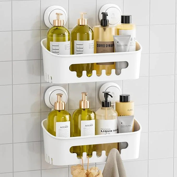 TAILI Shower Caddy Suction Cup 2 Pack, Heavy Duty Bathroom Organizer, Removable Shelves for Inside Shower, Shampoo, Waterproof Suction Plastic Storage for Bathroom Accessories Holder, White - ModernBath