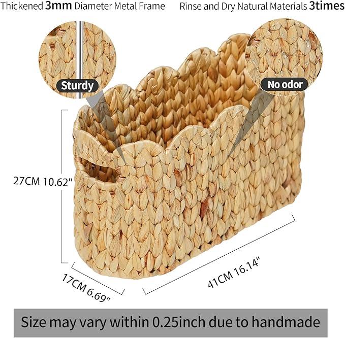 Toilet Paper Storage Basket,Scalloped Wicker Basket for Bathroom Organizers and Storage,Hand-Woven Rattan Bathroom Decor Accessories,Natural Water Hyacinth - ModernBath