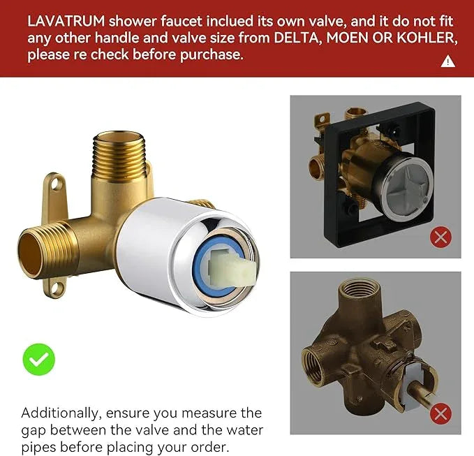 Lavatrum Chrome Shower Head and Handle Set Single Spray Premium Wall Mount 8 Inch Polish Rainfall Round Shower Faucet with Rough-in Valve and Trim Kit for Bathroom（1.8GPM) - ModernBath