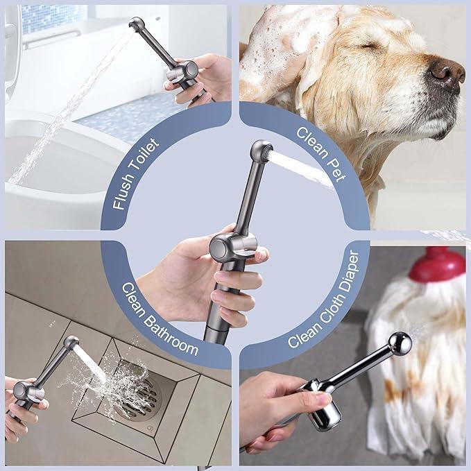 SonTiy Handheld Bidet Toilet Sprayers Black Stainless, Cloth Diaper Sprayer Bathroom Hand Held Jet Spray Bidet Attachment for Toilet with Adjustable Pressure Control, Solid Brass, 7.9" Bidet Wand - ModernBath
