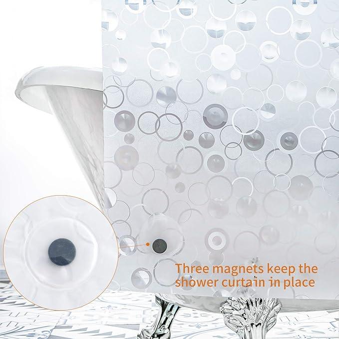 WELTRXE EVA 8G Bathroom Shower Curtain Liner, 72x72 Inch 3D Frosted Bubble Heavy Duty Waterproof Shower Curtain Liner with Magnets Thick Plastic Shower Curtains, 12 Hooks - ModernBath