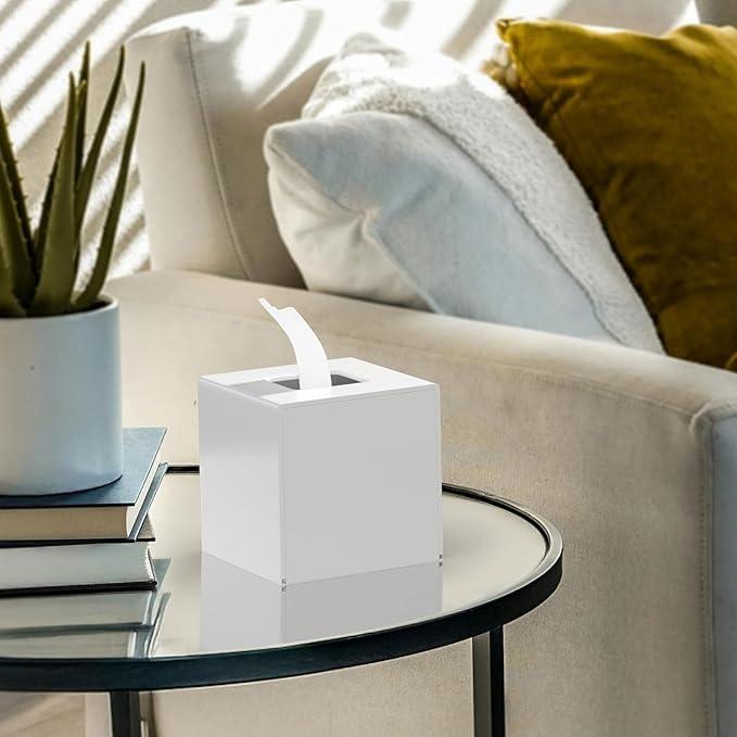 HIIMIEI Acrylic Tissue Box Cover Decorative Square Tissue Holder Napkin Dispensert for Bathroom-White - ModernBath