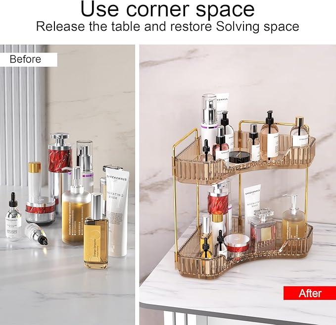GTI 2 Tier Makeup Organizer, Large Capacity Bathroom Counter Organizer, Perfume Cosmetics Skincare Vanity Organizers, Dresser Countertop Organizer and Storage for Women (Amber) - ModernBath