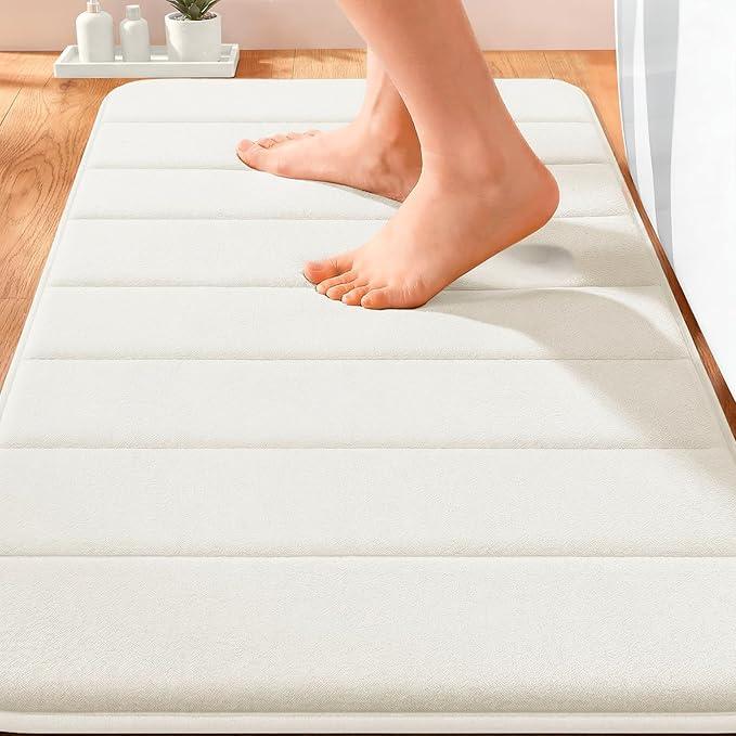 OLANLY Memory Foam Bath Mat 30x20, Super Soft Absorbent Bathroom Rugs, Quick Dry, Machine Washable Shower Floor Rugs, Bathmat Carpet, Bathroom Home Decor Accessories, Ivory - ModernBath