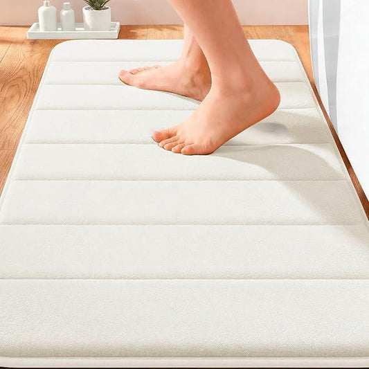 OLANLY Memory Foam Bath Mat 30x20, Super Soft Absorbent Bathroom Rugs, Quick Dry, Machine Washable Shower Floor Rugs, Bathmat Carpet, Bathroom Home Decor Accessories, Ivory - ModernBath
