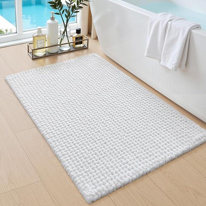 DEXI Bathroom Rugs 24x36, Non Slip Washable Bath Mat, Absorbent Chenille Bathmat, Ultra Soft Thick Carpet for Tub Shower Floor, White - ModernBath