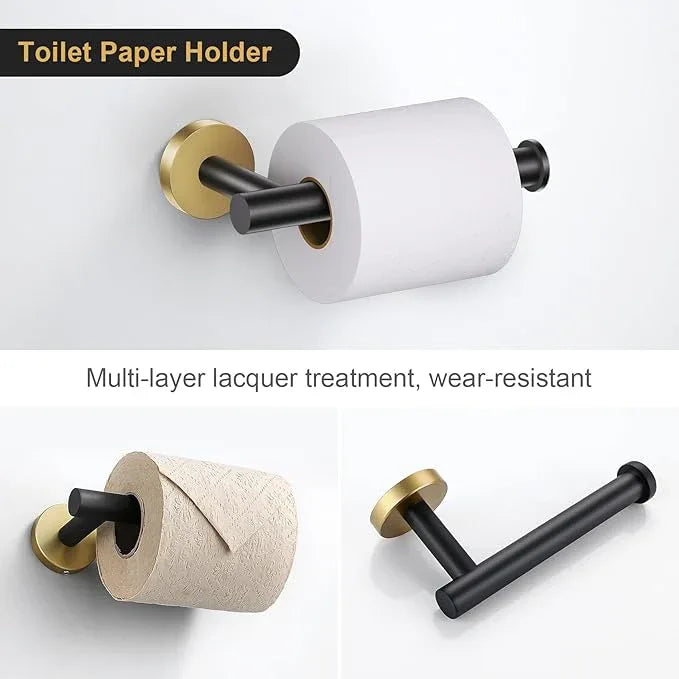 Lairuier 5 Pieces Black Gold Bathroom Accessories Set, 23.6 Inch Bath Towel Bar Set, SUS304 Stainless Steel Bathroom Hardware Set Round Toilet Paper Holder Set Wall Mounted - ModernBath