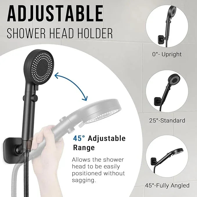 G-Promise All Metal Handheld Shower Head Holder, Adjustable Wall Mount Shower Wand Bracket, Strong Adhesive Disc Mount or Drill Installation (Matte Black) - ModernBath