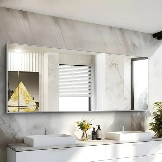 COFENY 30x72inch Bathroom Mirror, Silver Rectangle Mirror with Thin Metal Frame, Large Rectangular Wall Mirror for Bathroom, Living Roomm, Hair Salon, Big Farmehouse Mirrors Hang Horizontal/Vertical - ModernBath
