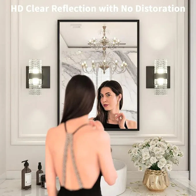 LOAAO 22"X30" Black Rectangle Bathroom Mirror Wall, Matte Black Aluminum Alloy Frame, Hangs Vertically or Horizontally, Easy to Install - ModernBath