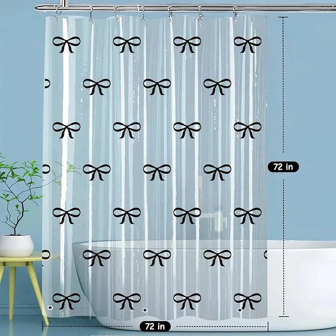 Clear Cute Black Bow Shower Curtain Liner, Plastic Transparent Girly Fancy Shower Curtain, Aesthetic Preppy Shower Curtain Bow Bathroom Decor for Women, 72x72 Shower Curtain Set with Magnets 12 Hooks - ModernBath